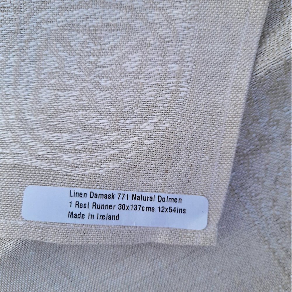 FERGUSONS 100% Natural Linen Damask Runner. NEW. Celtic pattern.